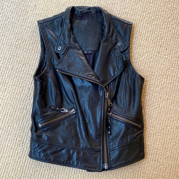 For Joseph Asymmetrical Black Leather Moto Biker Vest - Picture 1 of 16